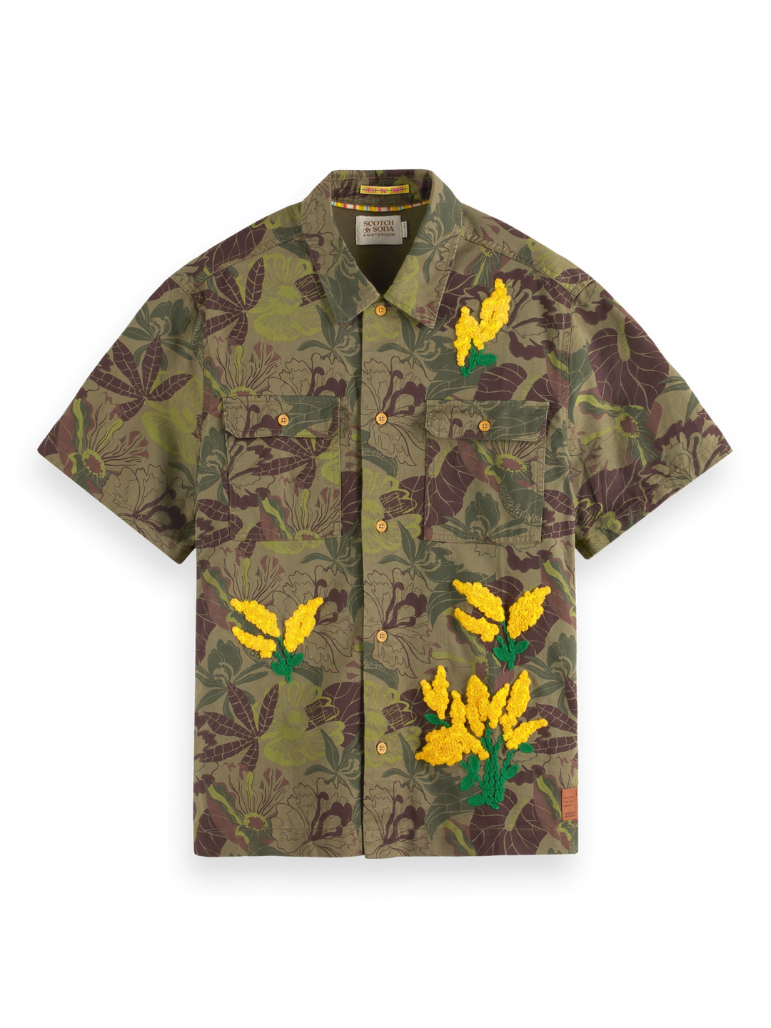 Printed Twill Shirt with Camo Floral Embroidery | Buster McGee