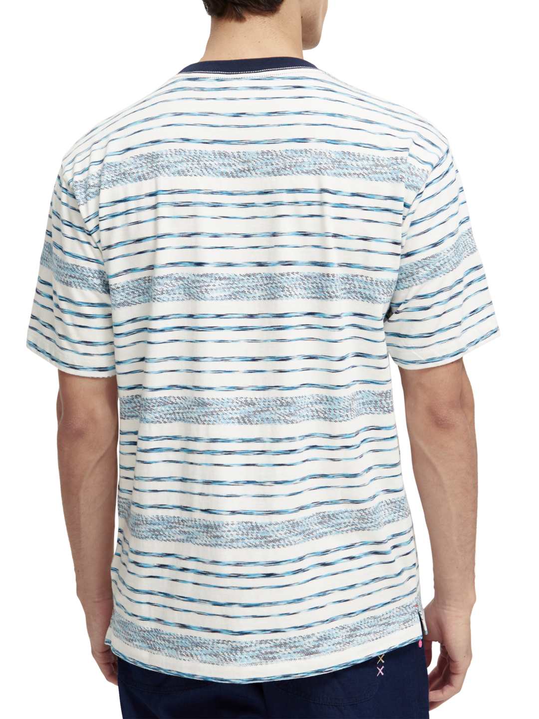 Jersey Structured Striped Tee in White-Blue Stripe | Buster McGee