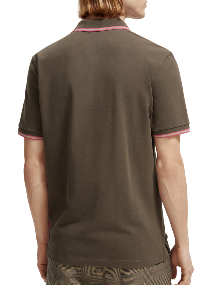 Organic Cotton Polo with Contrast Tipping in Dark Taupe | Buster McGee