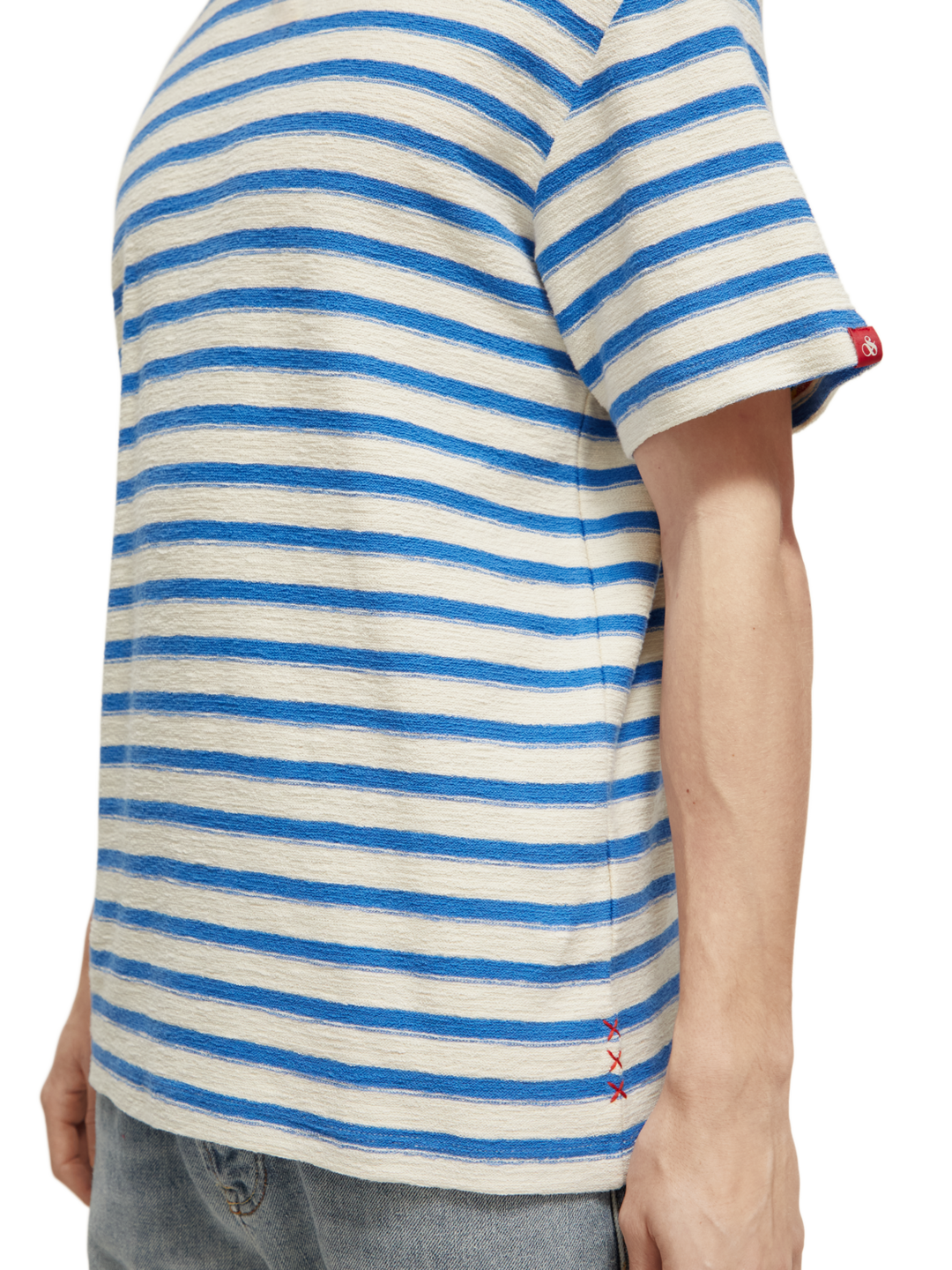 Relaxed Fit Yarn Dye Stripe Tee Shirt in Ecru Blue | Buster McGee