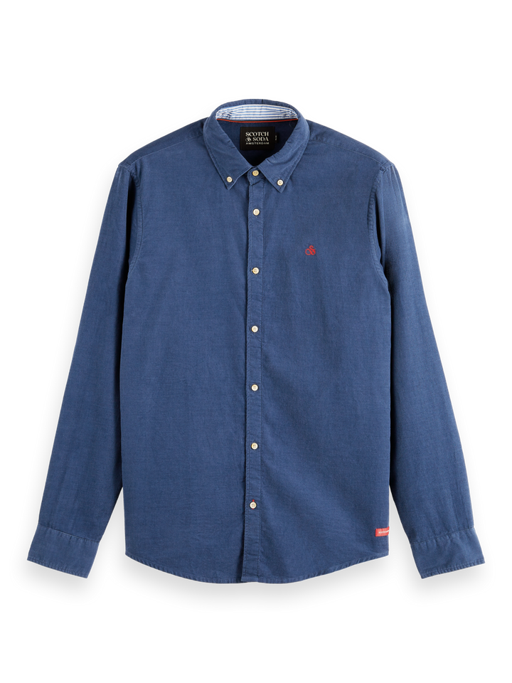 Fine Corduroy Slim Fit Shirt in Storm Blue | Buster McGee