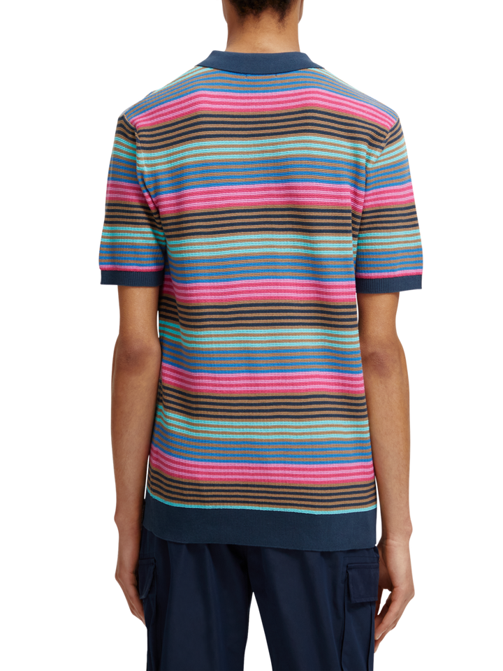 Knitted Striped Polo in Steel Topaz Blue Stripe | Buster McGee