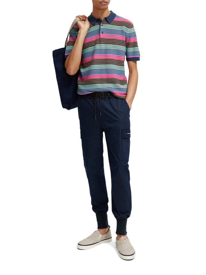 Knitted Striped Polo in Steel Topaz Blue Stripe | Buster McGee