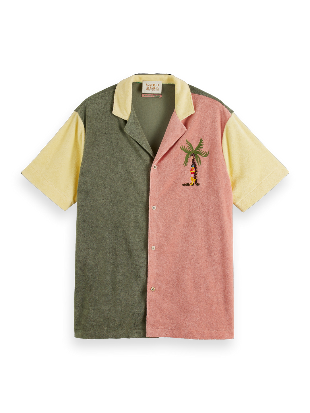 Toweling Shirt with Embroidery in Colourblock Green | Buster McGee