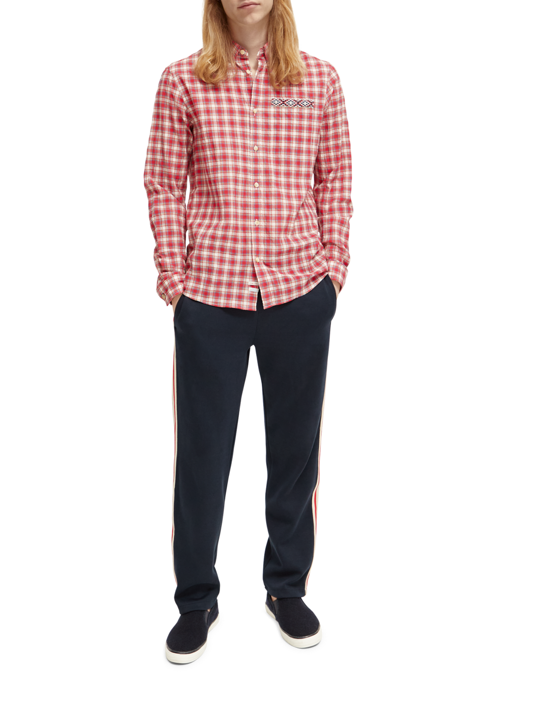 Regular Fit Crinkle Checked Shirt in Red Check | Buster McGee