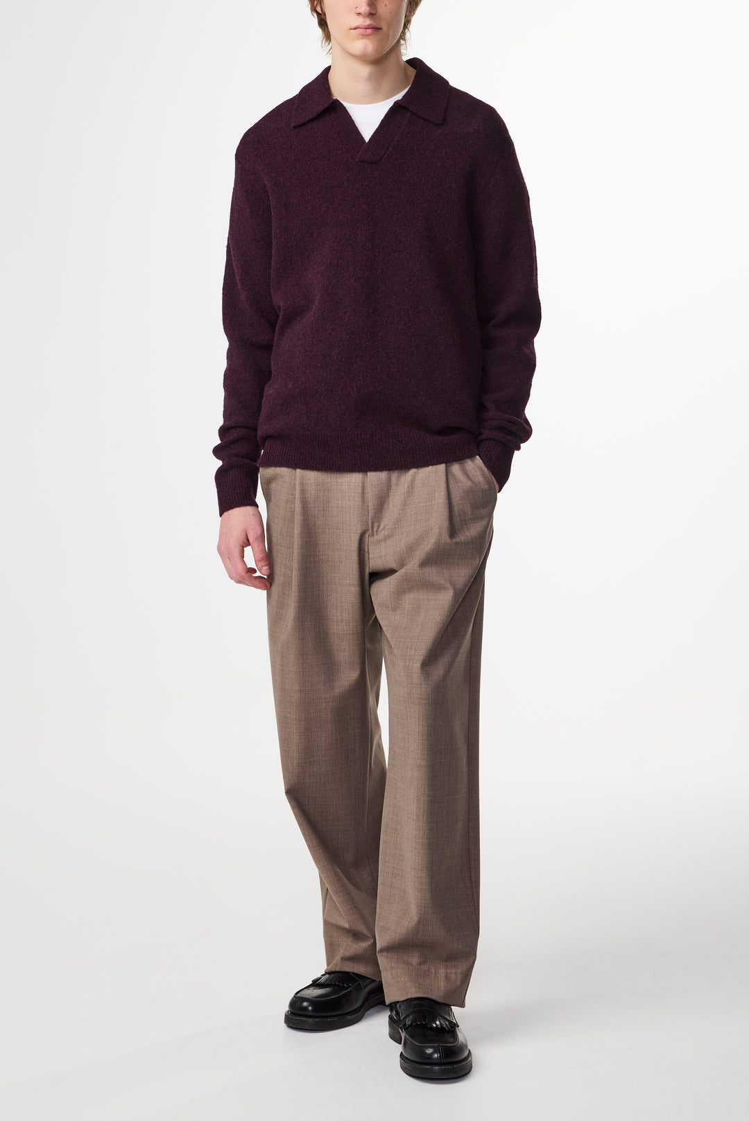 NN07 Hope 6683 LS Boucle Knit Polo in Wine Red | Buster McGee