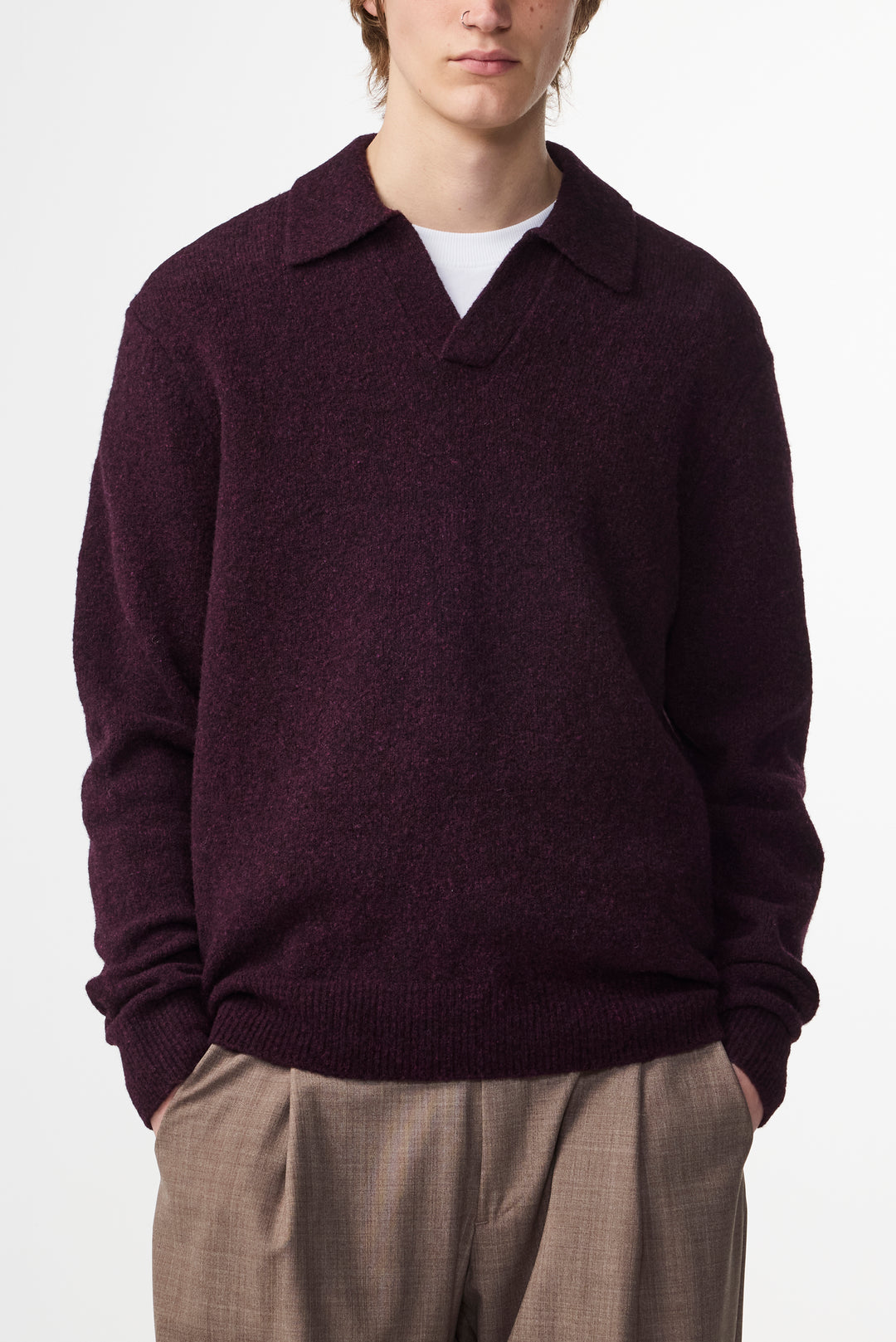 NN07 Hope 6683 LS Boucle Knit Polo in Wine Red | Buster McGee