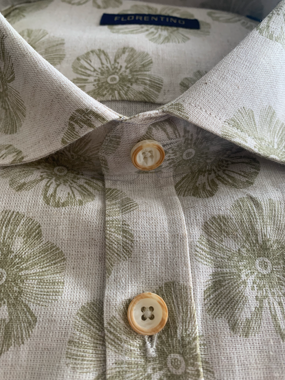 FLORENTINO - Linen Blend Shirt with Olive Print | Buster McGee