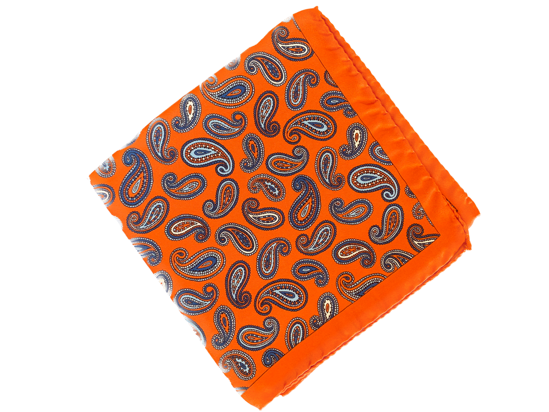 Monti Castello - Paisley Silk Pocket Square in Rust & Blue | Buster McGee