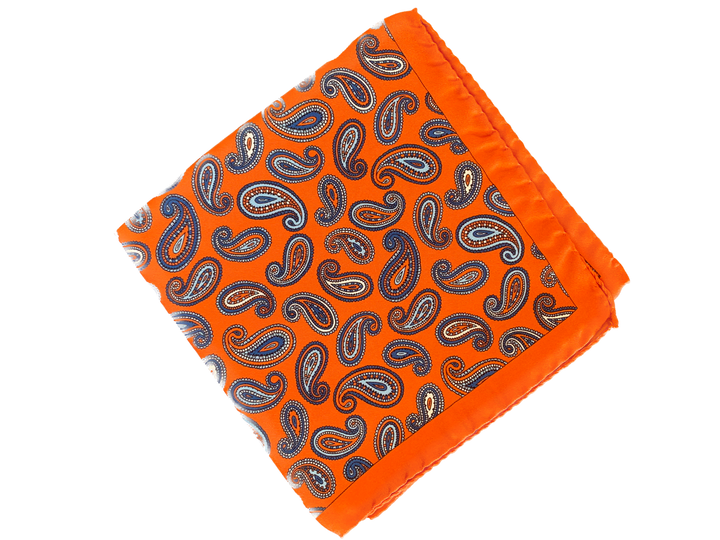 Monti Castello - Paisley Silk Pocket Square in Rust & Blue | Buster McGee