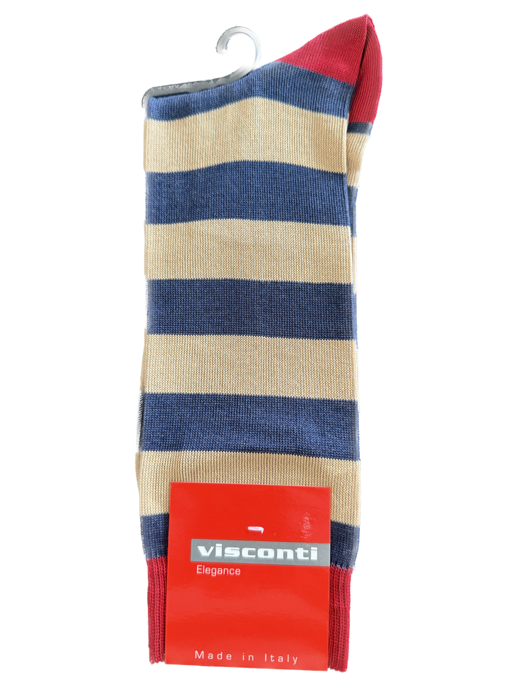 Visconti Block Stripe Cotton Blend Socks in Granato | Buster McGee