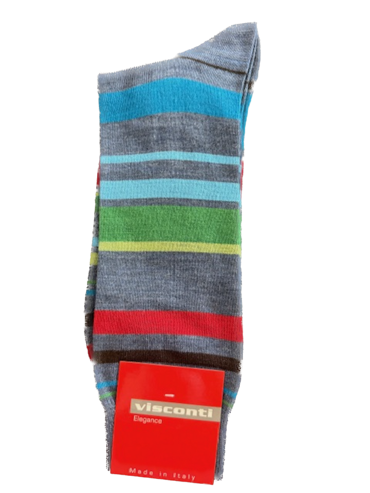Visconti Striped Wool Blend Socks in Lago | Buster McGee
