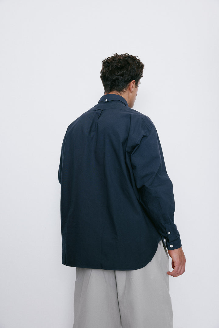 Unfeigned Long Sleeve Washed Oxford Shirt in Navy Blue | Buster McGee