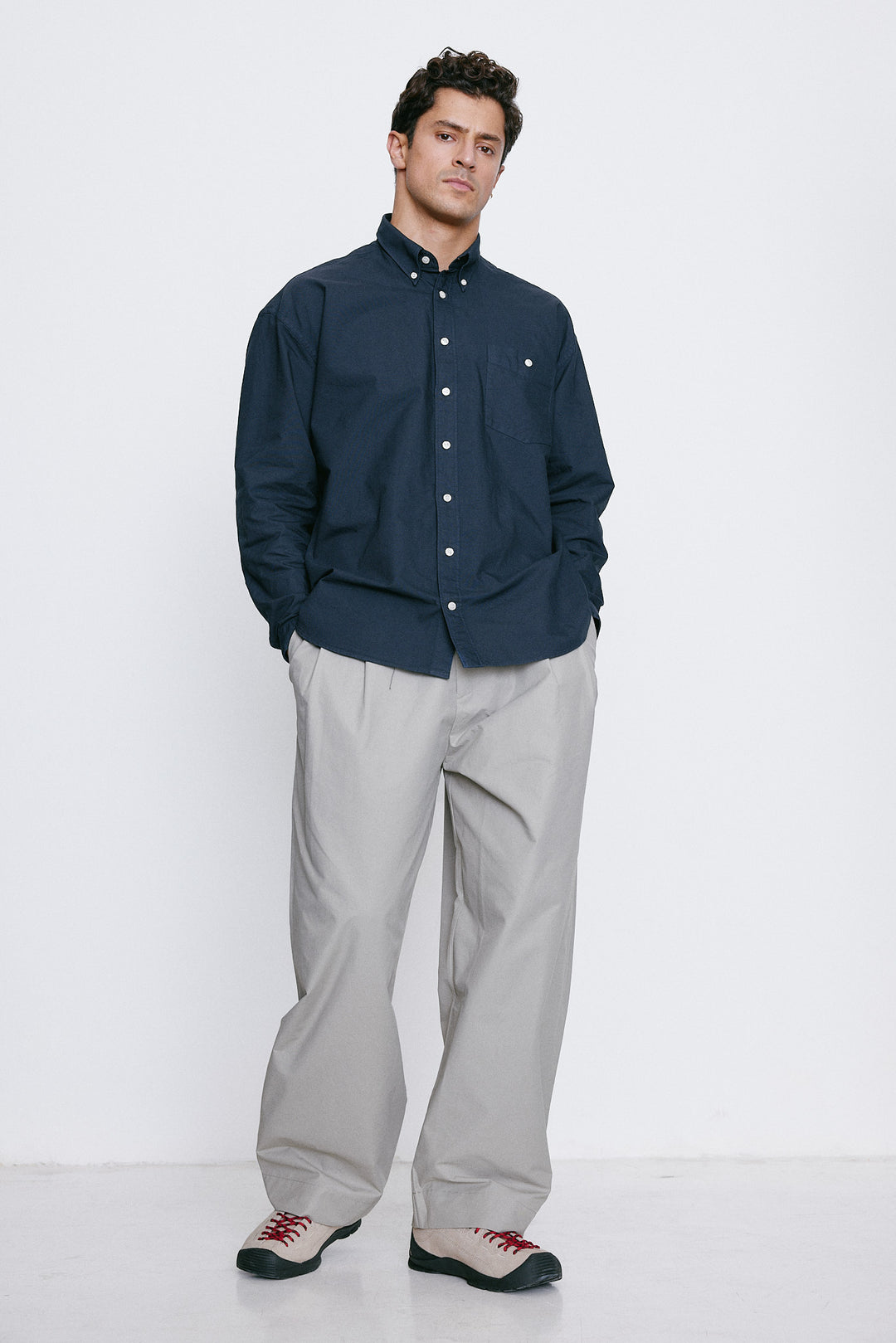 Unfeigned Long Sleeve Washed Oxford Shirt in Navy Blue | Buster McGee
