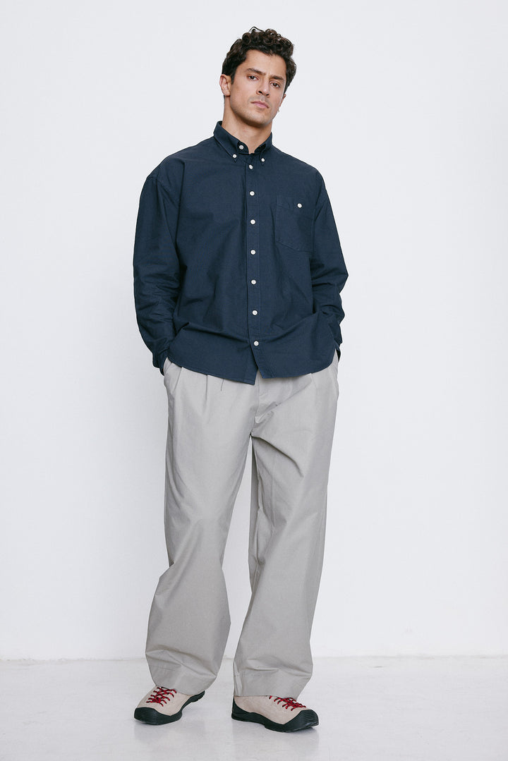 Unfeigned Long Sleeve Washed Oxford Shirt in Navy Blue | Buster McGee