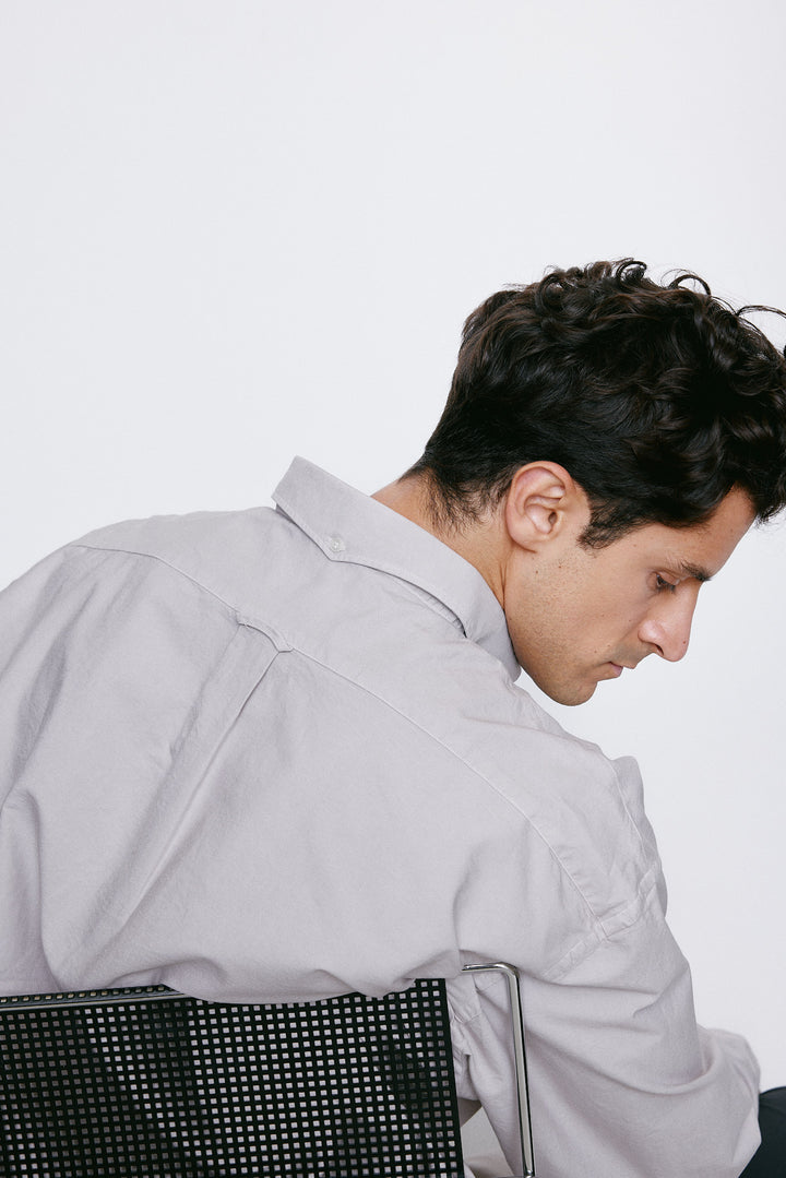 Unfeigned Long Sleeve Washed Oxford Shirt in Fog | Buster McGee