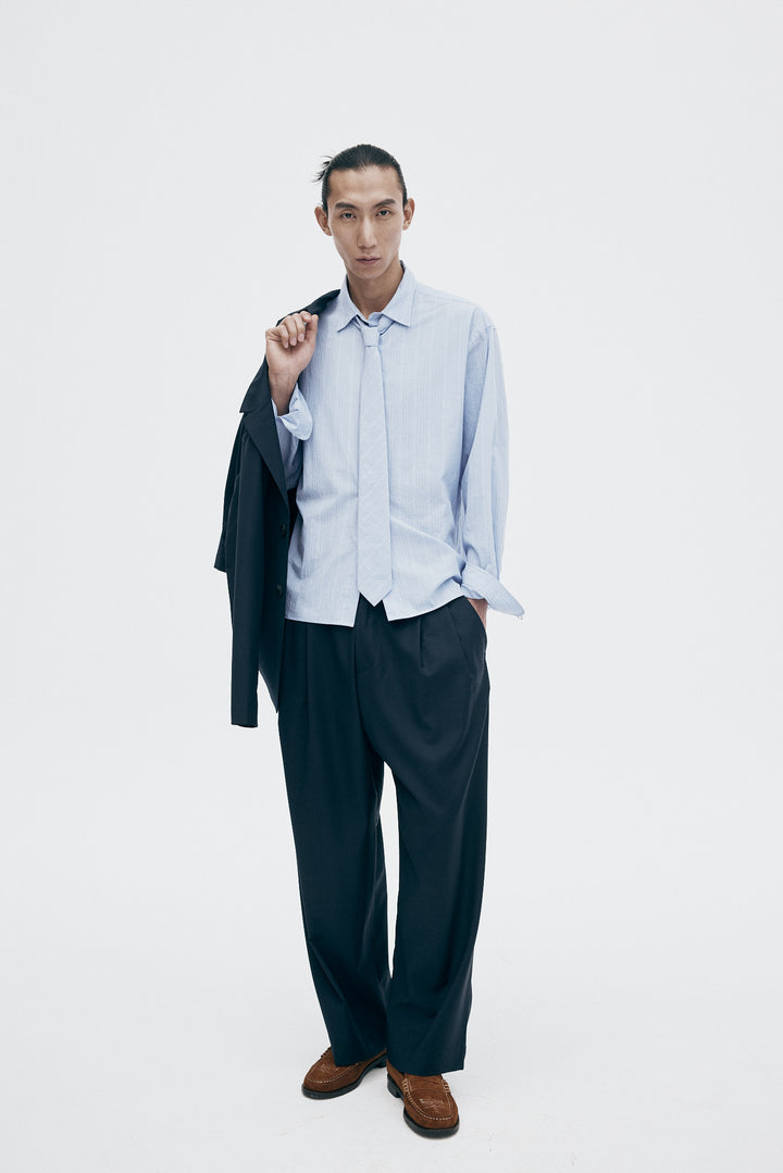 Unfeigned Long Sleeve Relaxed Shirt OC with Blue and Black Stripes