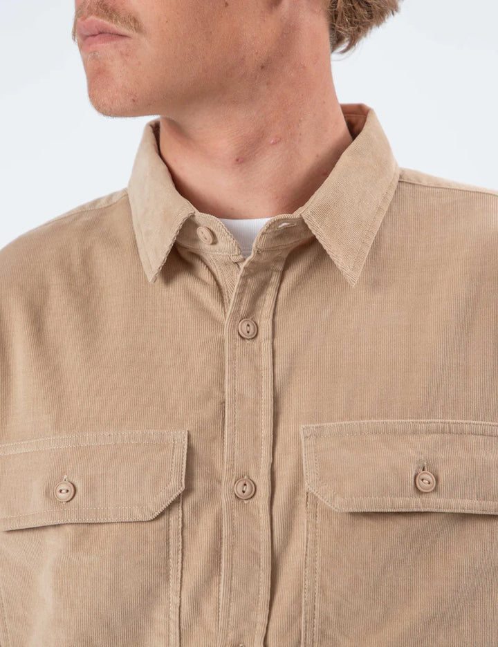Mr Simple Sawyer Corduroy Long Sleeve Shirt in Stone | Buster McGee