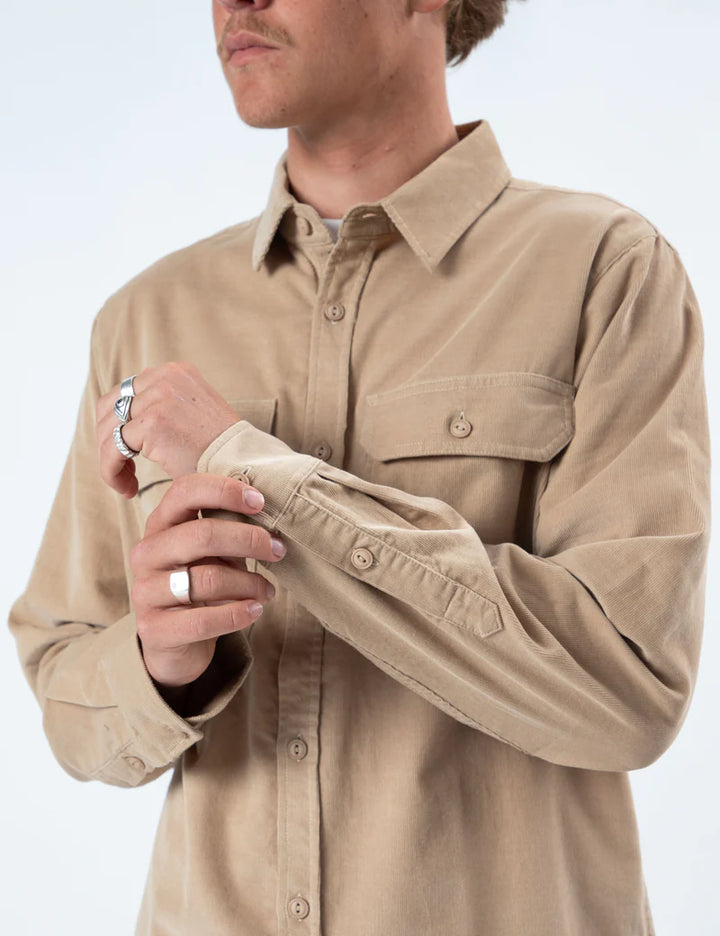 Mr Simple Sawyer Corduroy Long Sleeve Shirt in Stone | Buster McGee