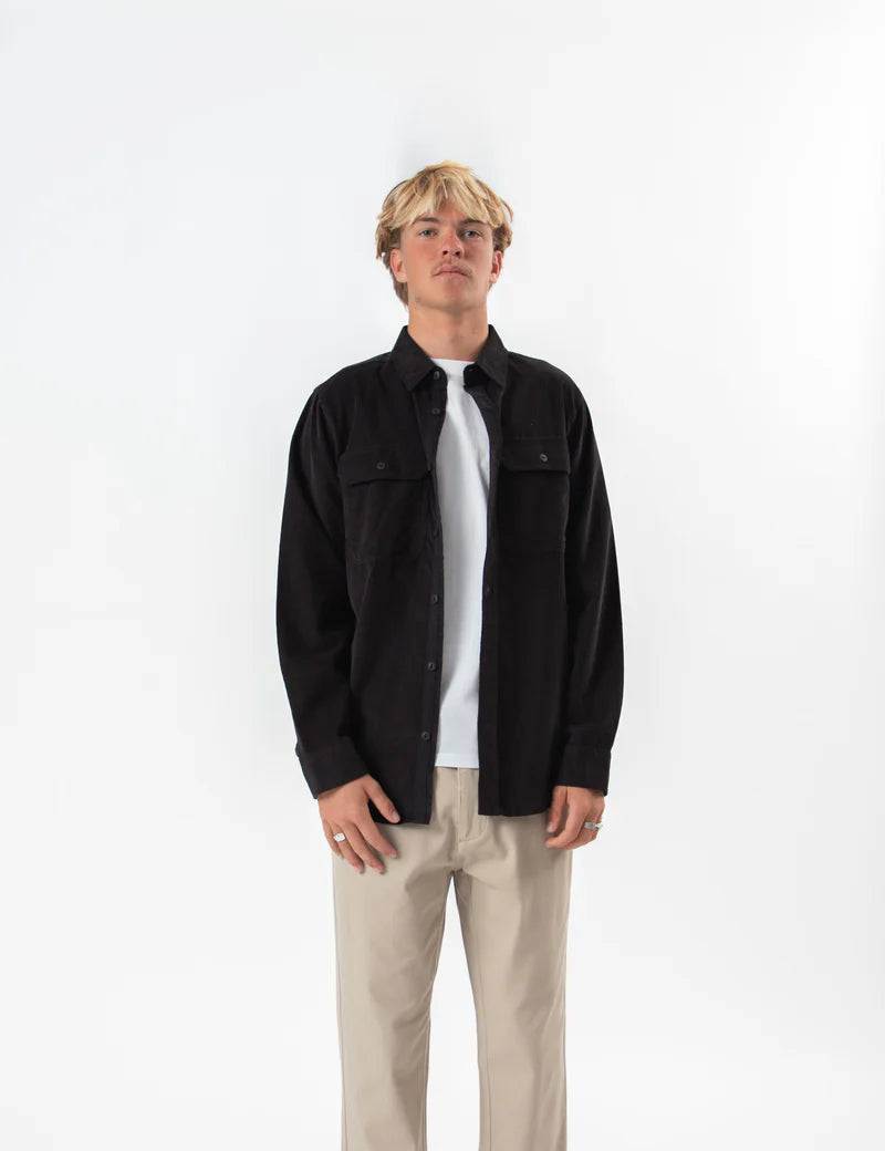 Mr Simple Sawyer Corduroy Long Sleeve Shirt in Black | Buster McGee