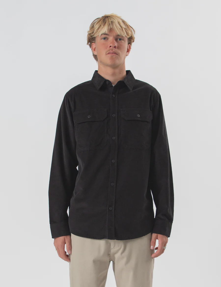 Mr Simple Sawyer Corduroy Long Sleeve Shirt in Black | Buster McGee