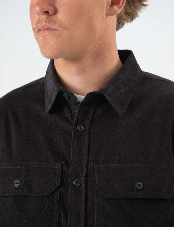 Mr Simple Sawyer Corduroy Long Sleeve Shirt in Black | Buster McGee