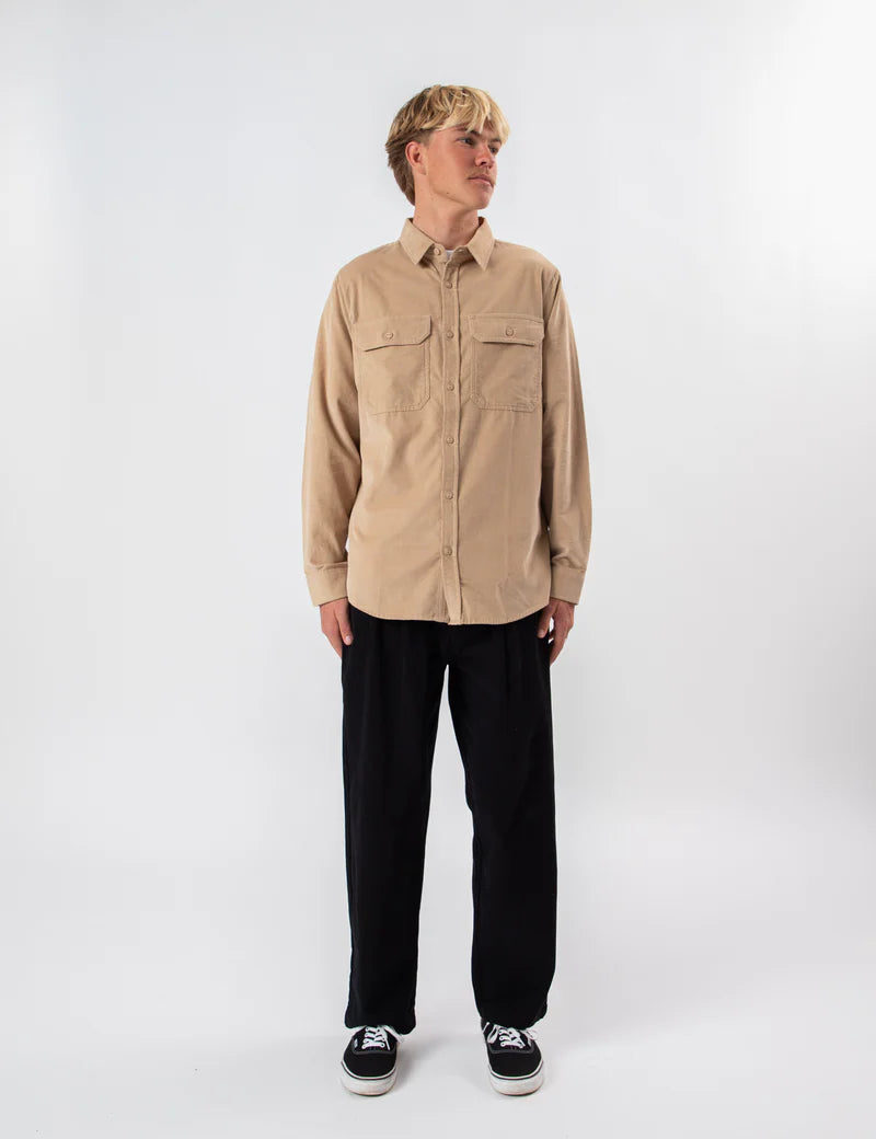 Mr Simple Sawyer Corduroy Long Sleeve Shirt in Stone | Buster McGee
