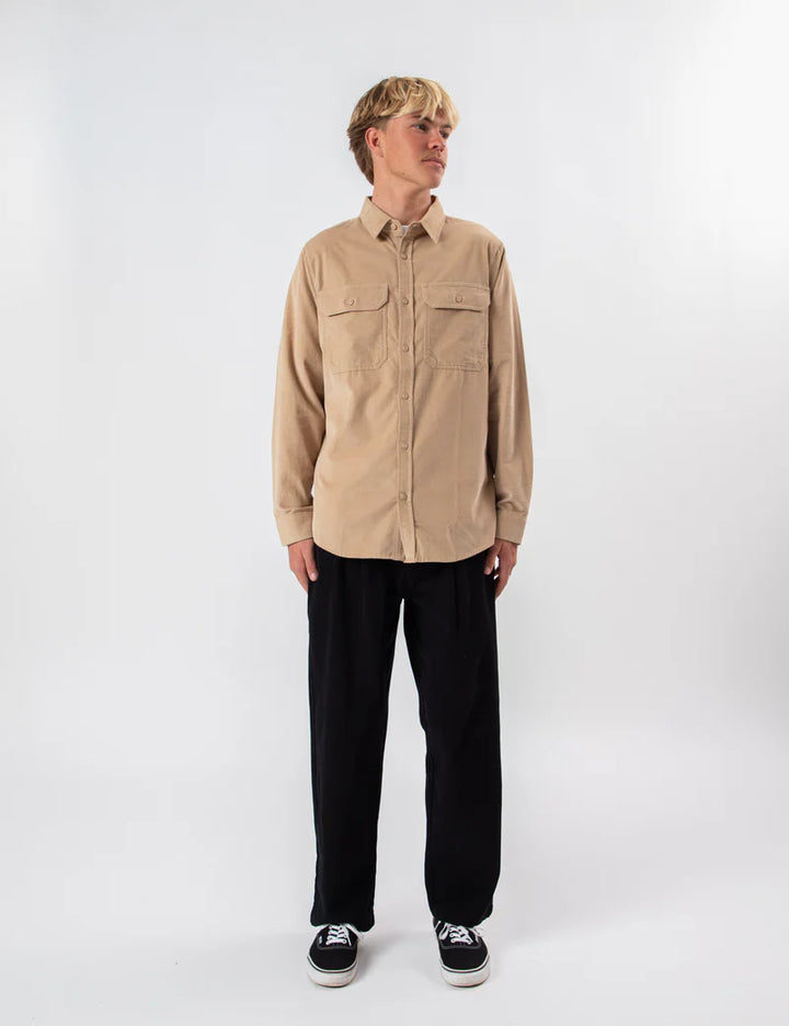 Mr Simple Sawyer Corduroy Long Sleeve Shirt in Stone | Buster McGee