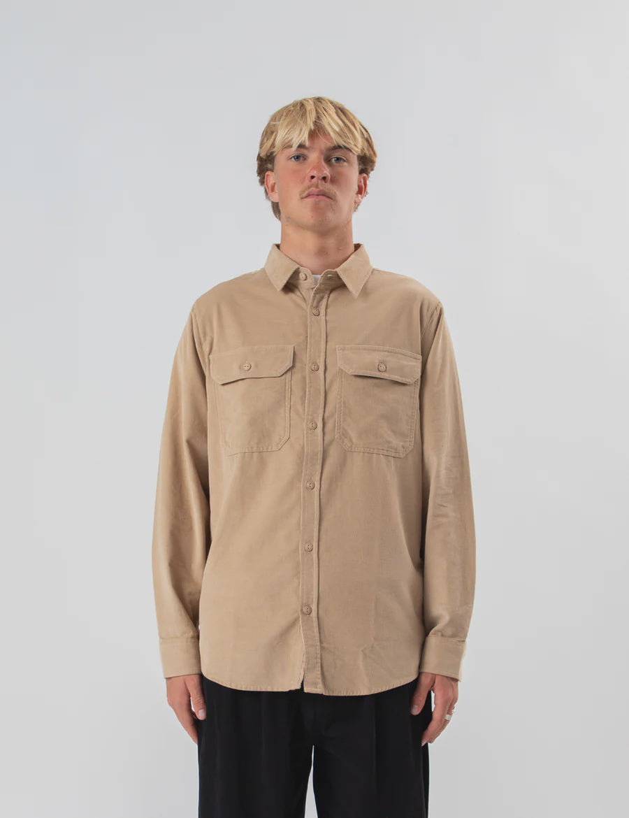 Mr Simple Sawyer Corduroy Long Sleeve Shirt in Stone | Buster McGee