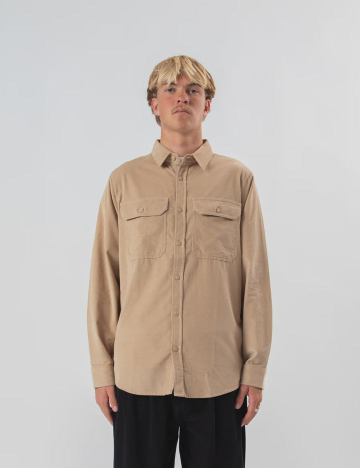 Mr Simple Sawyer Corduroy Long Sleeve Shirt in Stone | Buster McGee