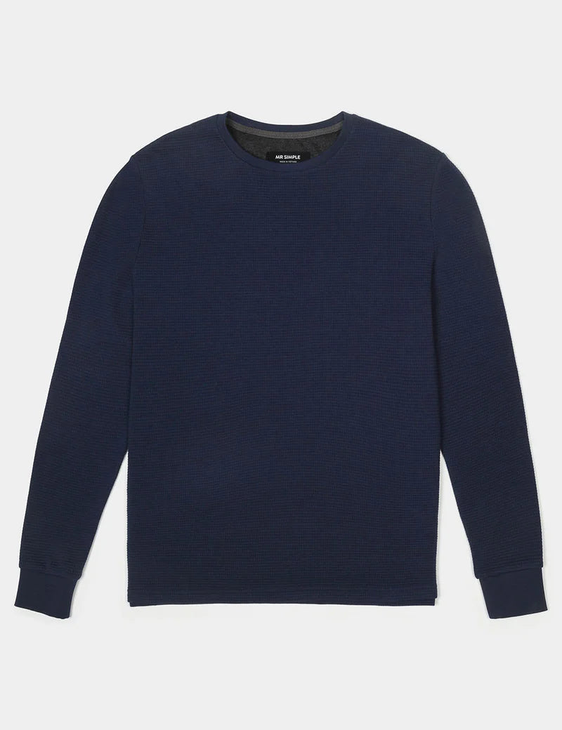 Mr Simple Smith Long Sleeve Waffle Tee in Navy | Buster McGee