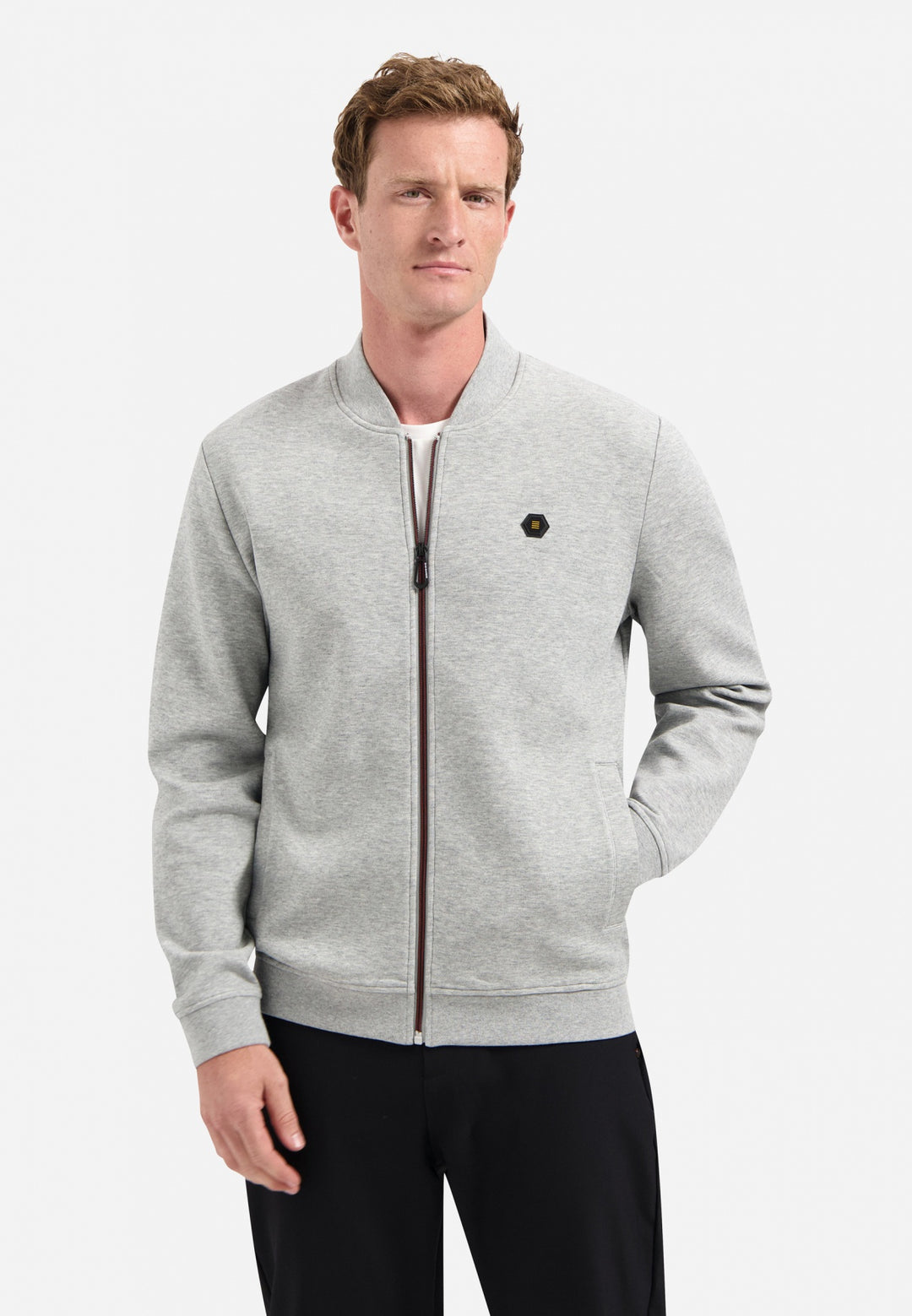 No Excess Timeless Basics Pique Bomber in Grey Melange | Buster McGee