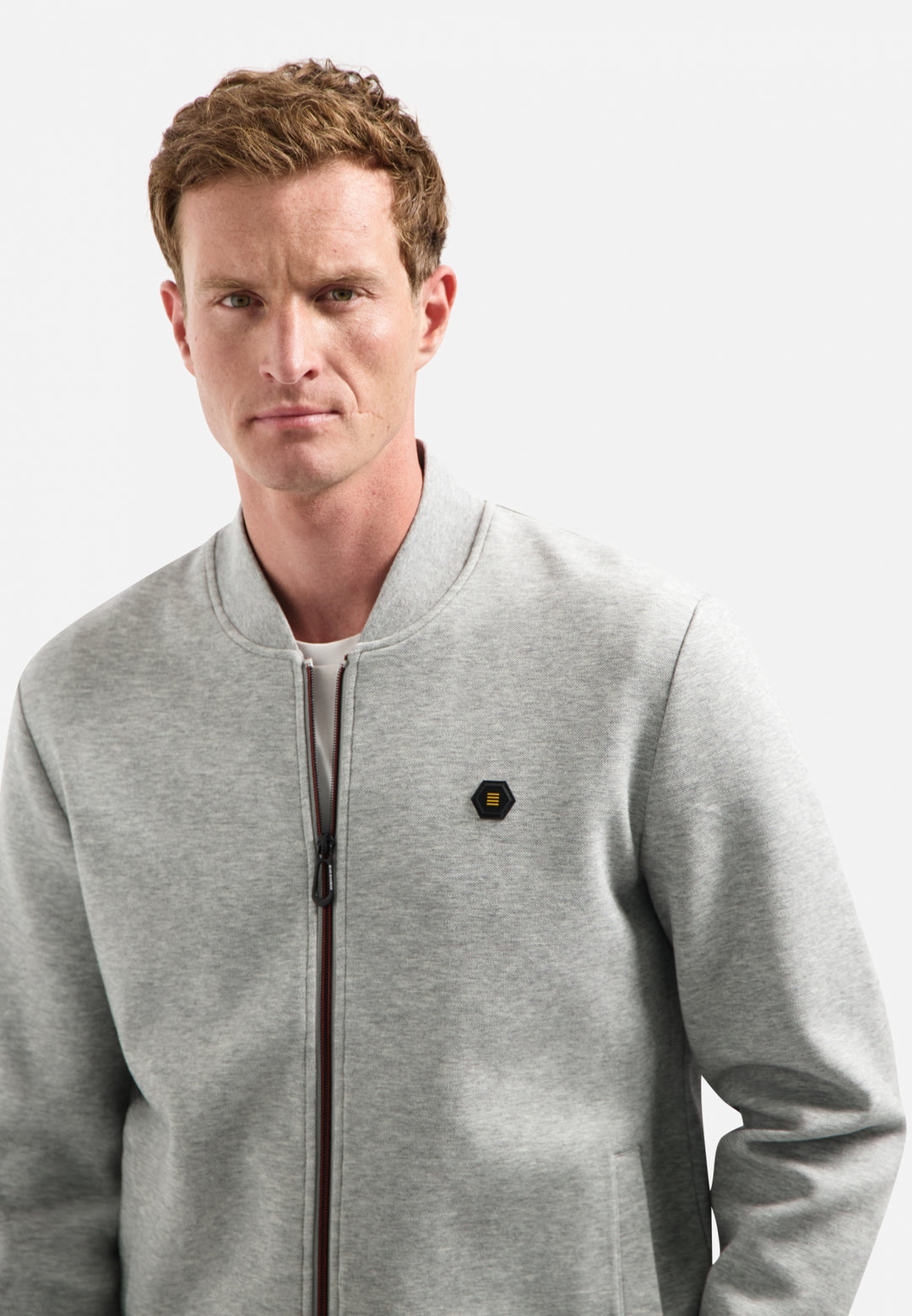 No Excess Timeless Basics Pique Bomber in Grey Melange | Buster McGee