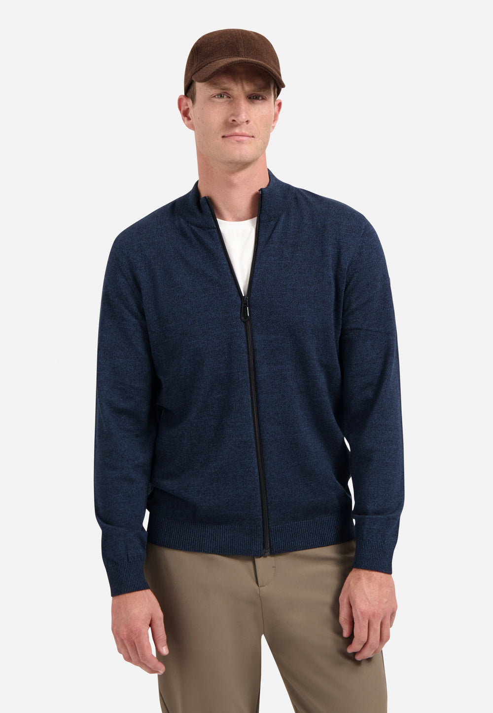 No Excess Timeless Basics Knitted Zip Melange Cardigan in Navy | Buster McGee