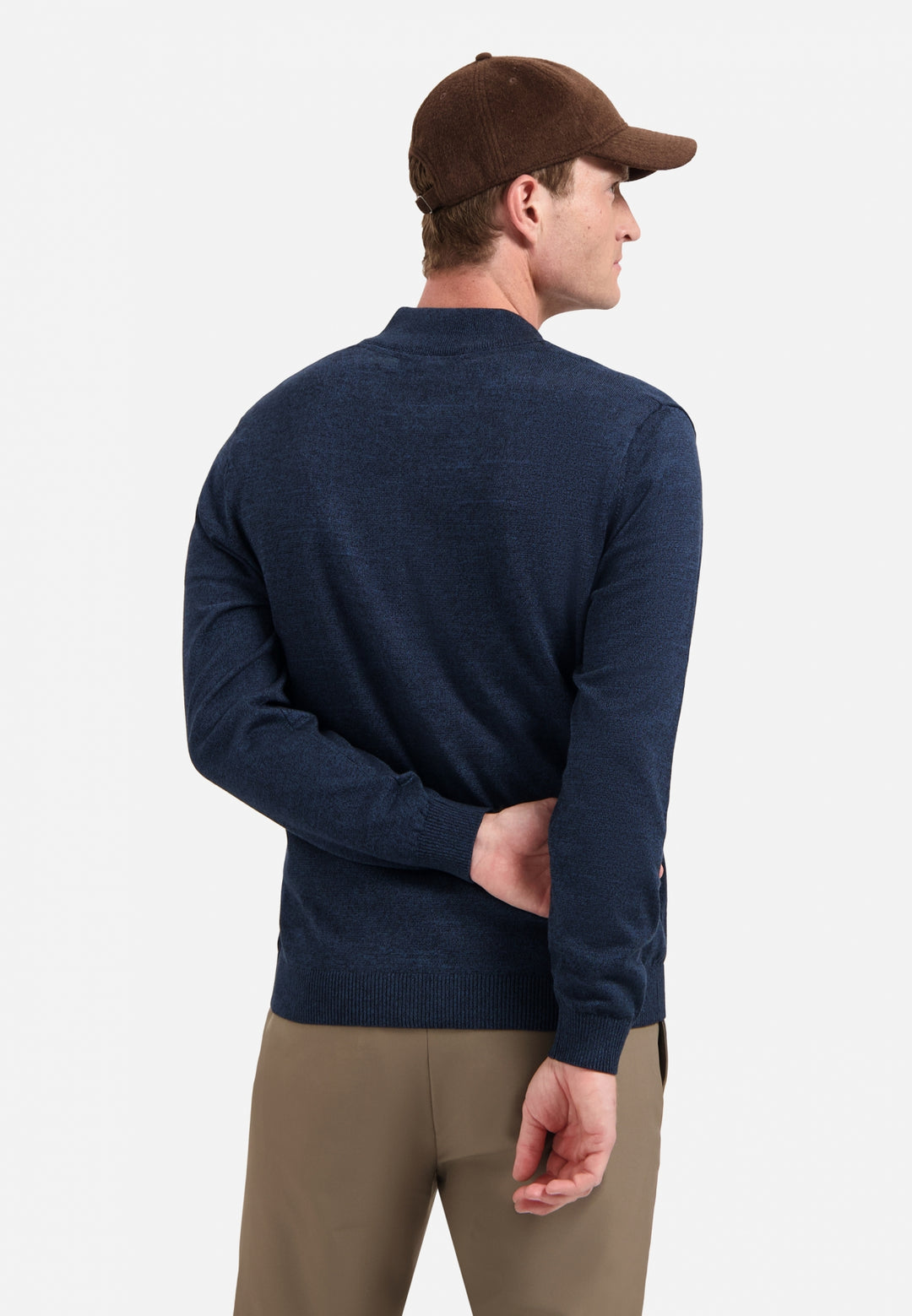 No Excess Timeless Basics Knitted Zip Melange Cardigan in Navy | Buster McGee