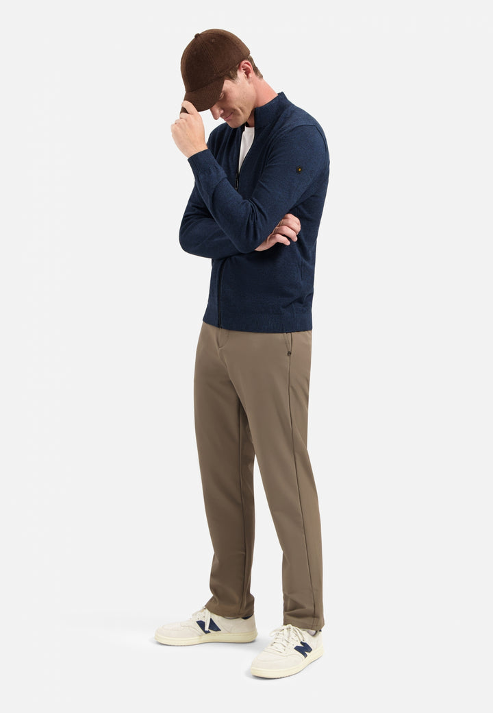 No Excess Timeless Basics Knitted Zip Melange Cardigan in Navy | Buster McGee