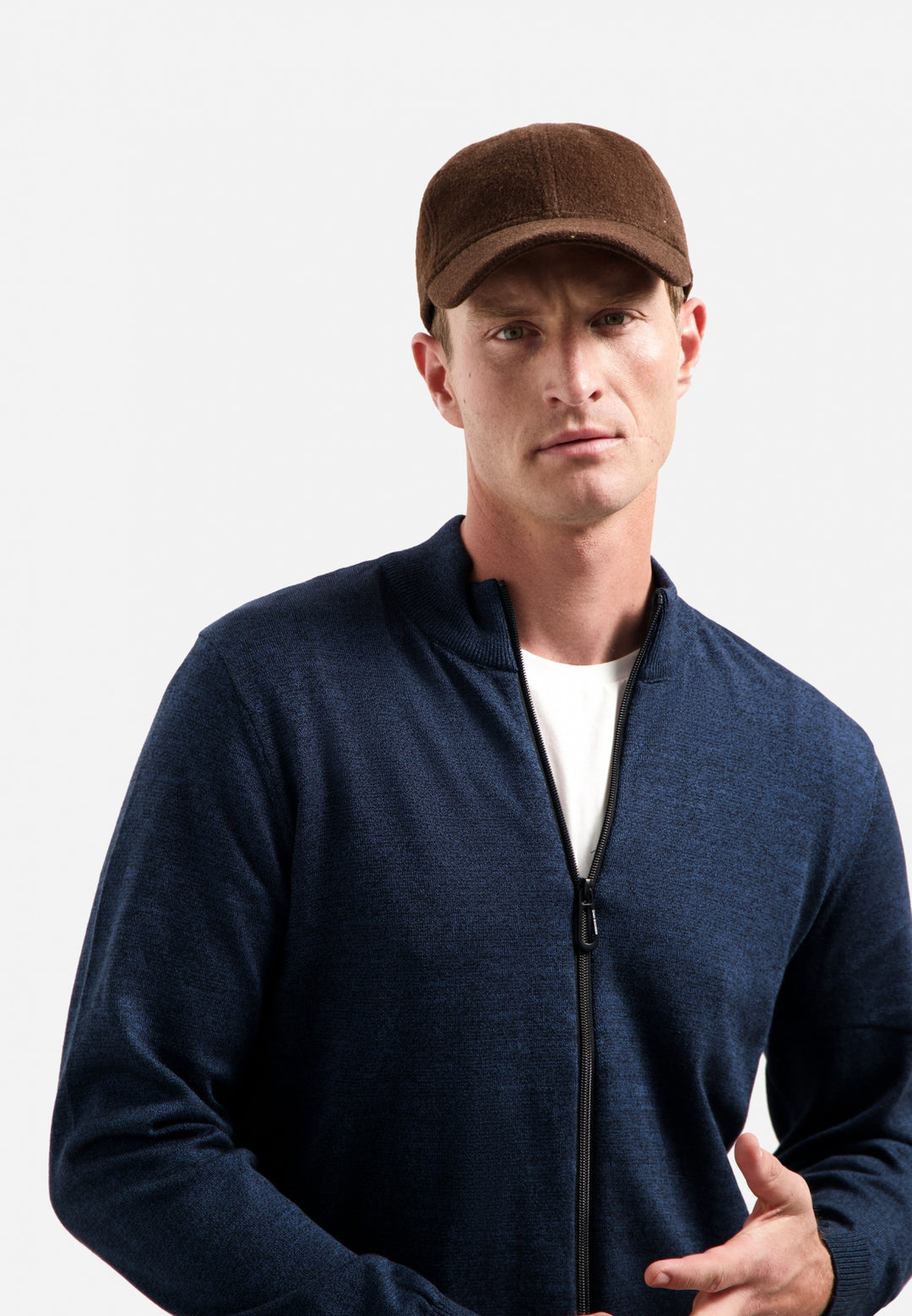No Excess Timeless Basics Knitted Zip Melange Cardigan in Navy | Buster McGee