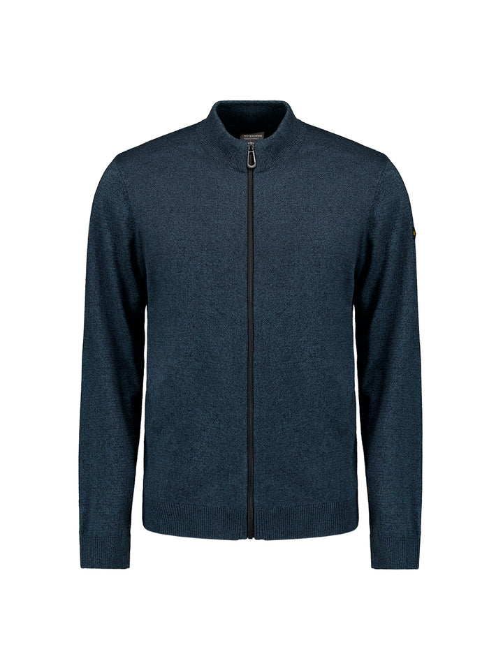No Excess Timeless Basics Knitted Zip Melange Cardigan in Navy | Buster McGee