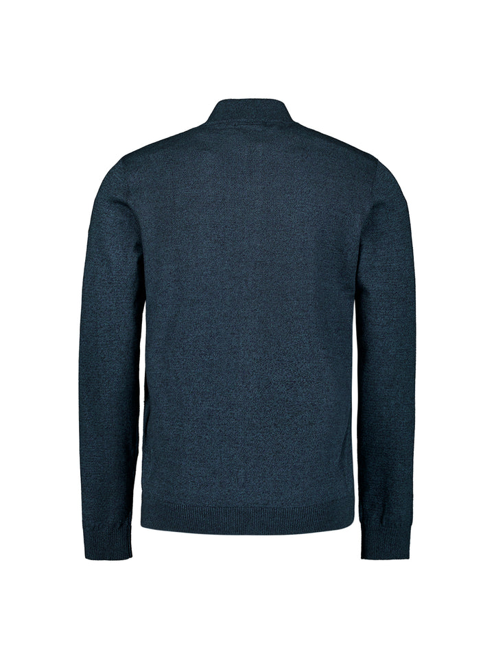 No Excess Timeless Basics Knitted Zip Melange Cardigan in Navy | Buster McGee