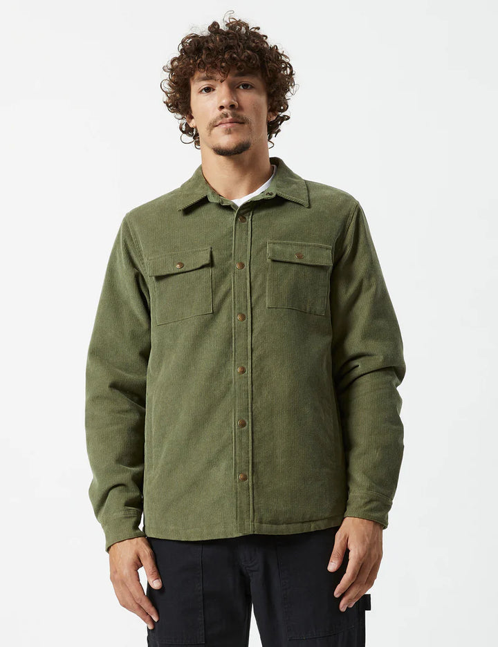 Mr Simple Quilted Cord Jacket in Army