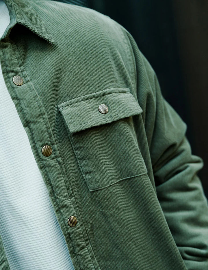 Mr Simple Quilted Cord Jacket in Army | Buster McGee Daylesford