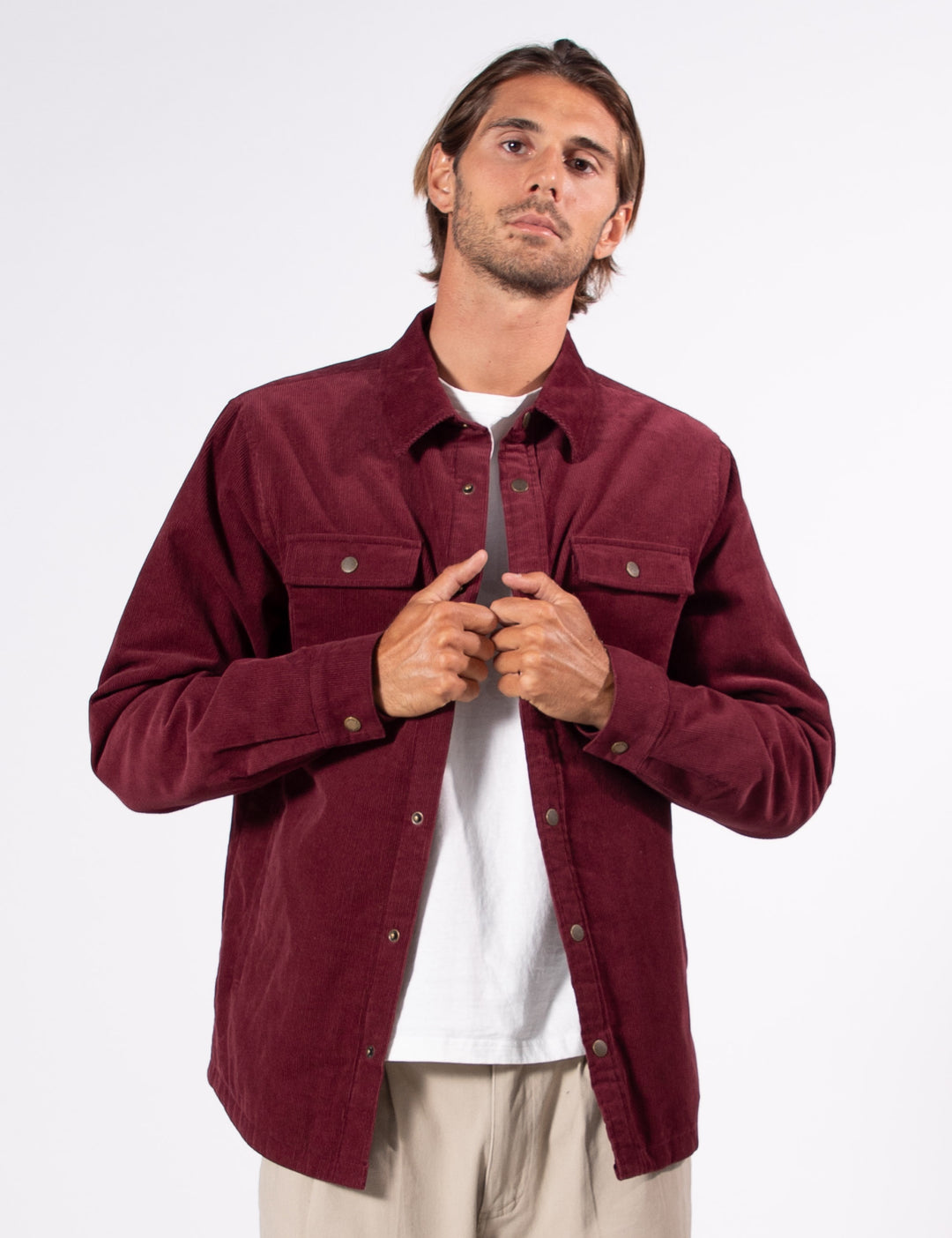 Mr Simple Quilted Cord Jacket in Cherry | Buster McGee