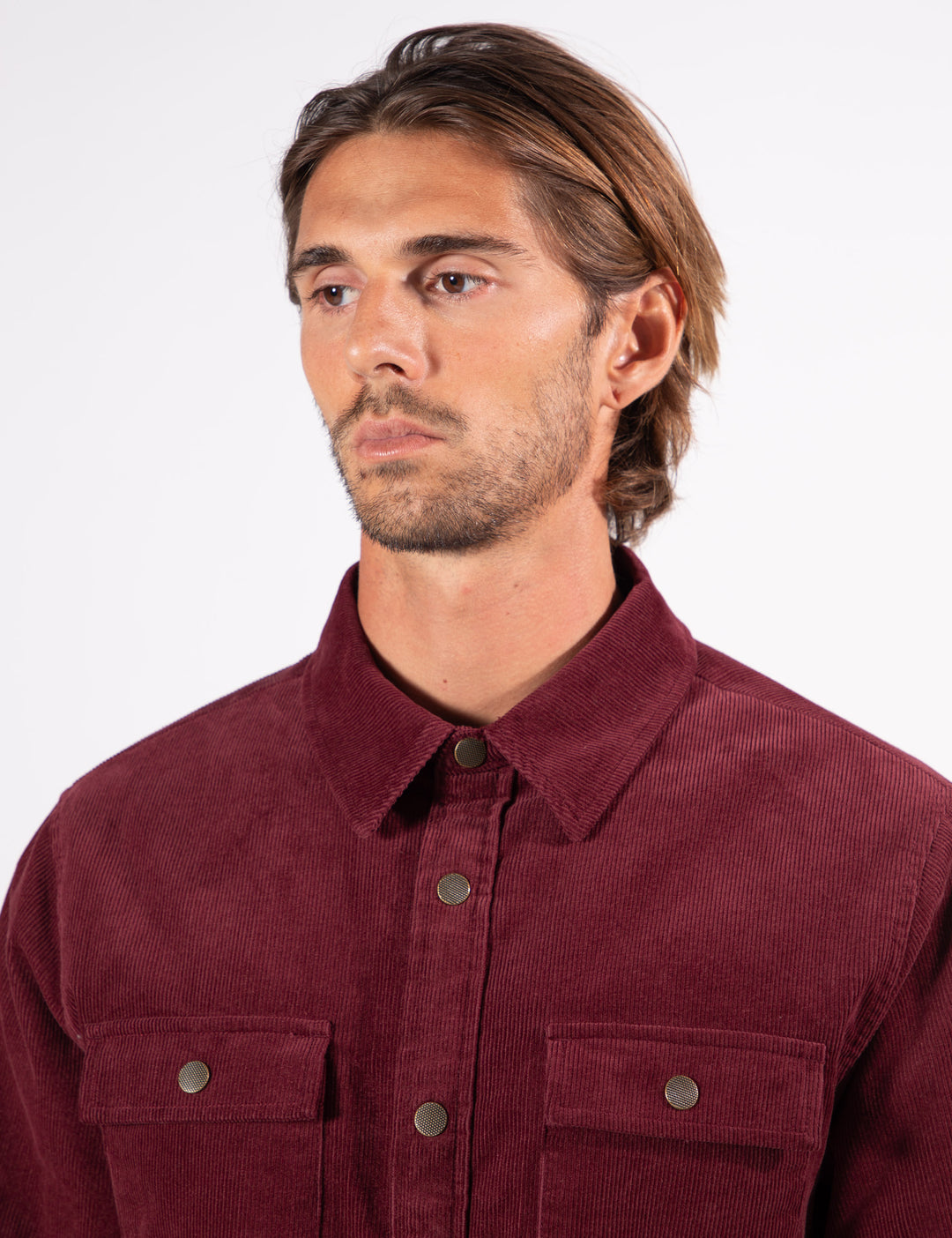 Mr Simple Quilted Cord Jacket in Cherry | Buster McGee