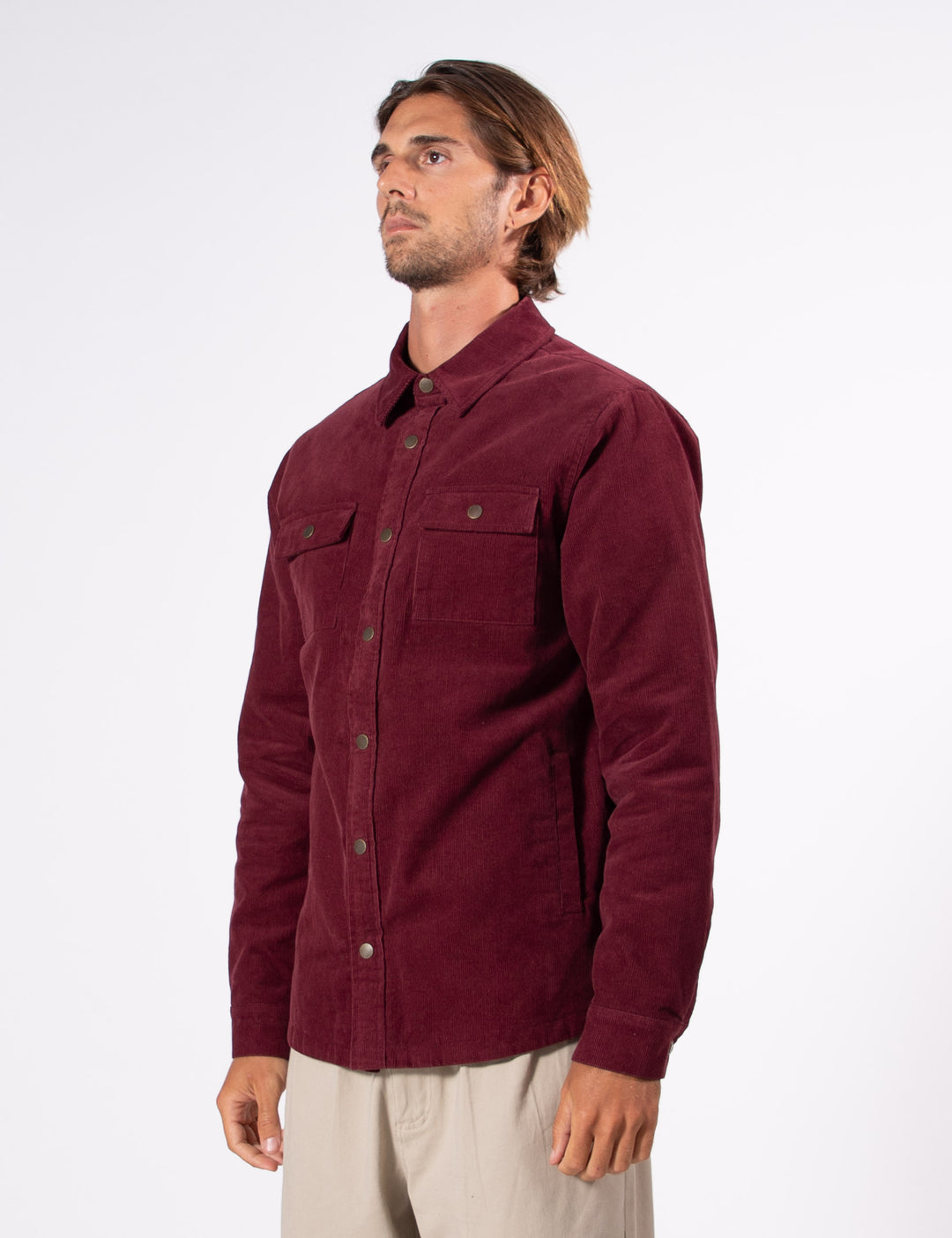 Mr Simple Quilted Cord Jacket in Cherry | Buster McGee
