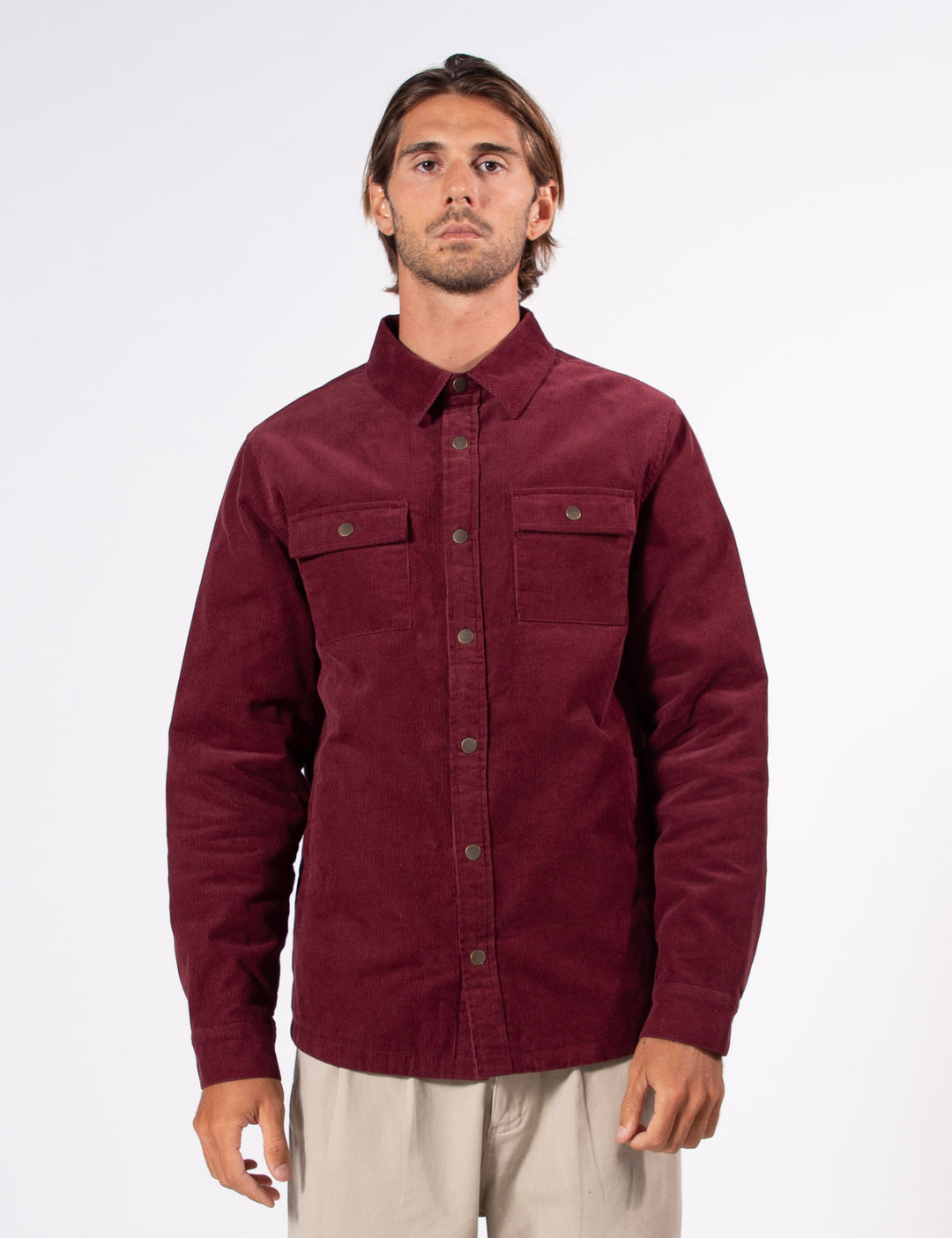 Mr Simple Quilted Cord Jacket in Cherry | Buster McGee