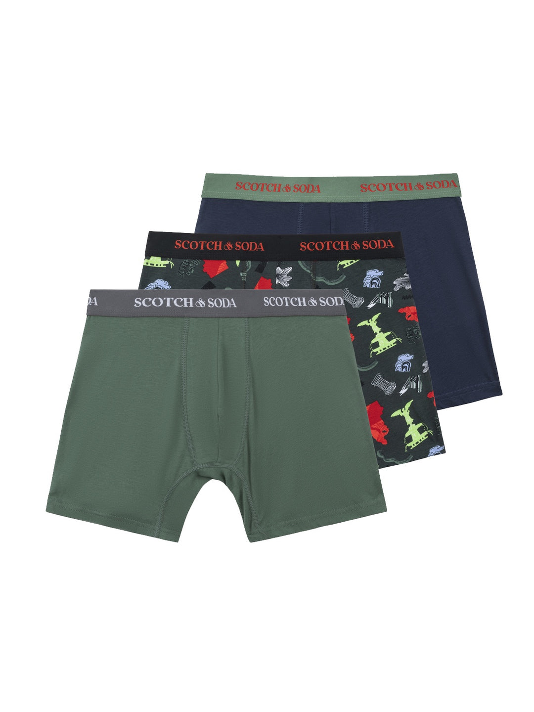 Scotch & Soda 3 Pack Men's Boxer Briefs in Medium Green | Buster McGee