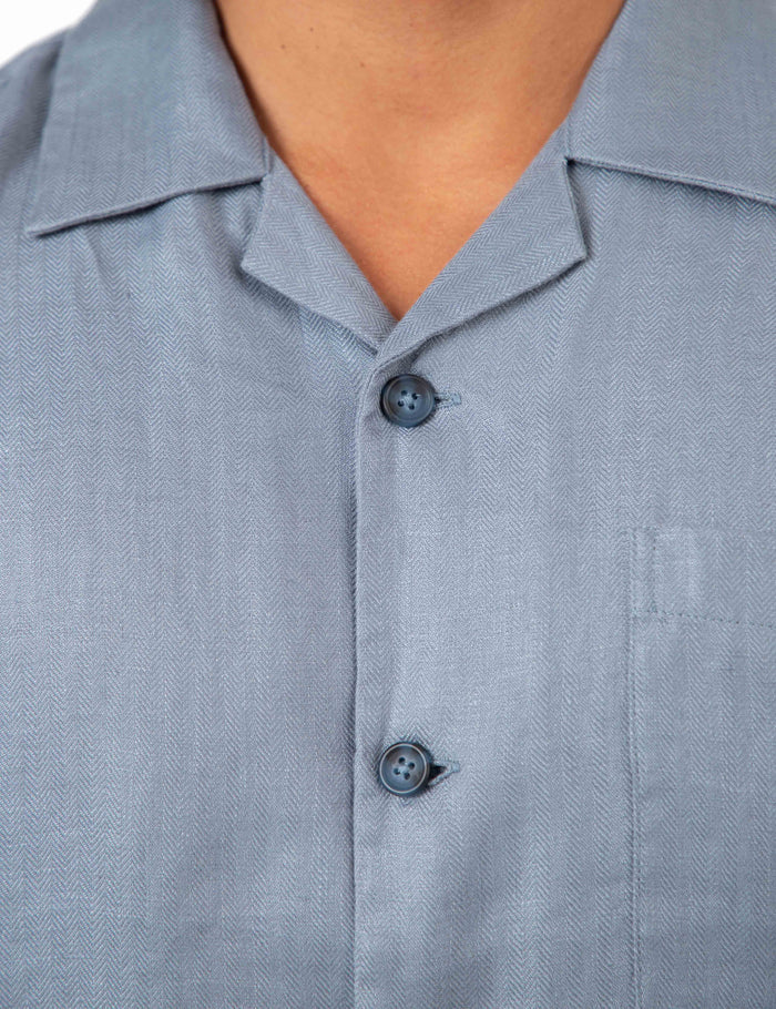 Mr Simple Cuban Linen Short Sleeve Shirt in Slate Blue | Buster McGee