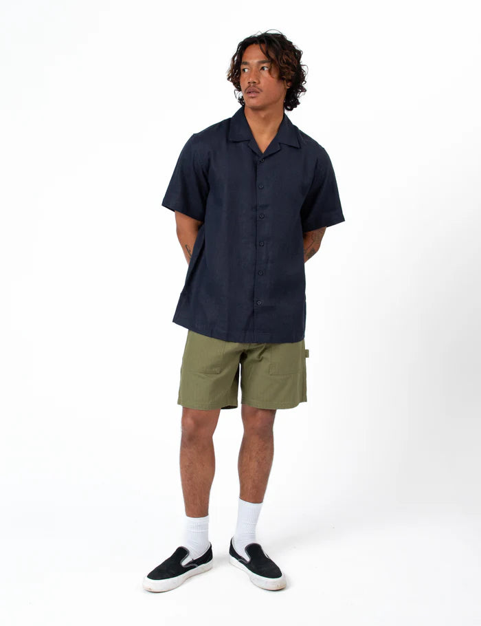 Mr Simple Cuban Linen Short Sleeve Shirt in Navy | Buster McGee
