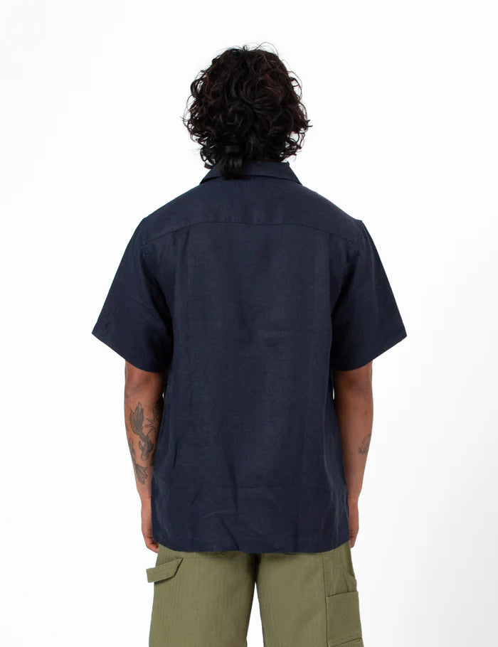 Mr Simple Cuban Linen Short Sleeve Shirt in Navy | Buster McGee