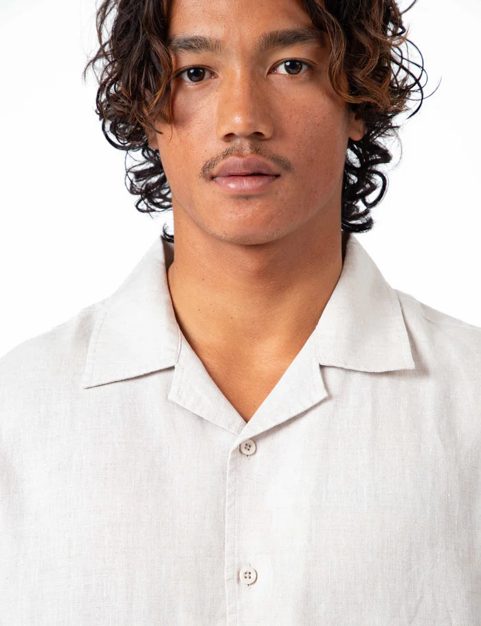 Mr Simple Cuban Linen Short Sleeve Shirt in Natural | Buster McGee